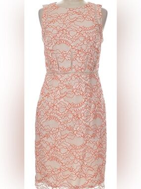 Elegant Lace Sleeveless Dress - Coral and Cream
